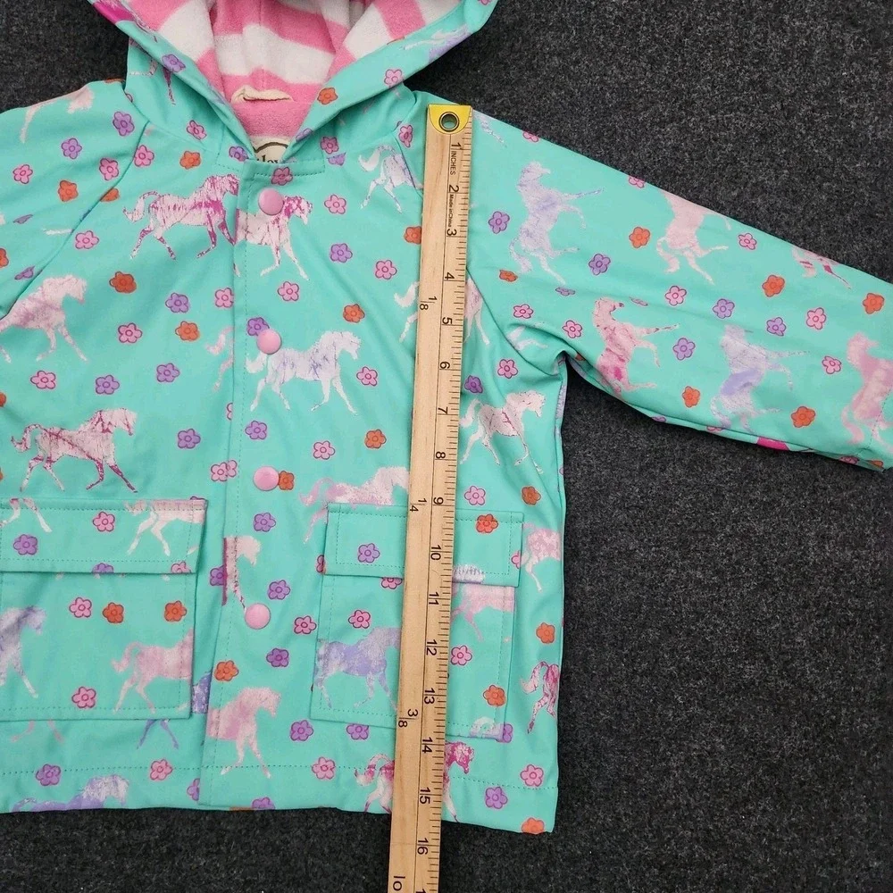 Hatley‎ Girls 18-24 Months Blue Horse Flower Snap Button-Up Rain Jacket Hooded